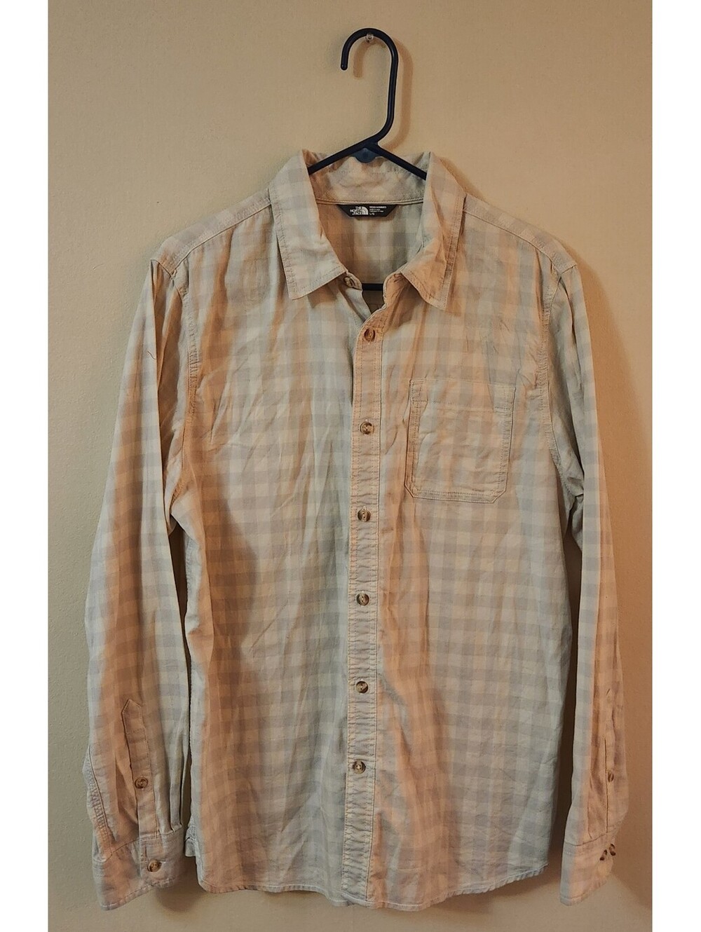The North Face Shirt Mens Large L/S Plaid Button Up Tan Gray Cotton Long Sleeve